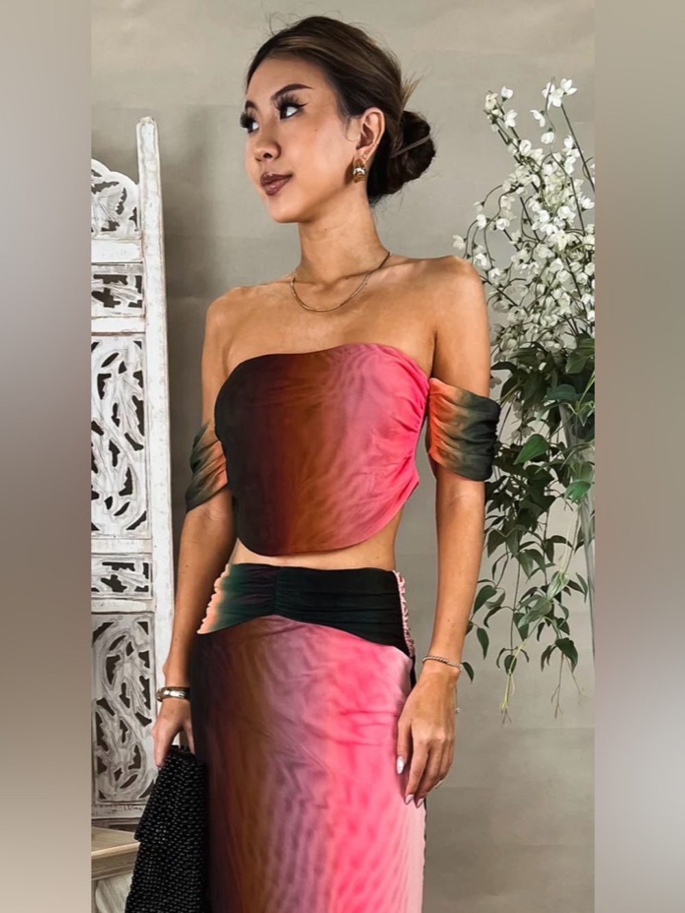 NWT MISA Los Angeles Davina Mesh Ombre Off Shoulder Top XS Designer Statement